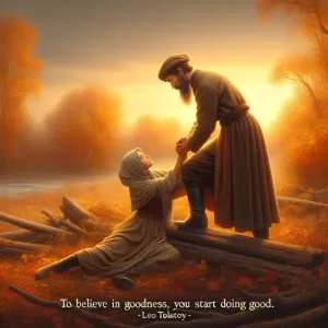 Enlarge To believe in goodness, you must start doing good. (Tolstoy)