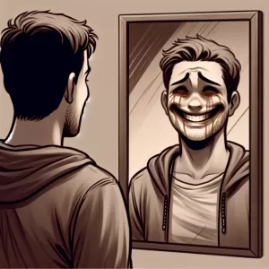 A fake smile fools the world, but the mirror knows the truth.